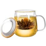 Large Glass Tea Cups with Bamboo Lids and Infusers
