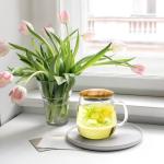 Large Glass Tea Cups with Bamboo Lids and Infusers