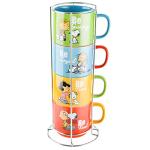 Snoopy Stackable Stoneware Mugs with Metal Rack