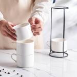 Stackable White Ceramic Coffee Mugs Set of 4
