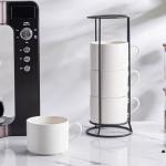 Stackable White Ceramic Coffee Mugs Set of 4