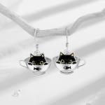 Sterling Silver Cat Teacup Earrings for Cat Lovers