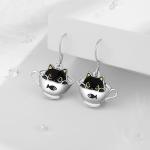 Sterling Silver Cat Teacup Earrings for Cat Lovers