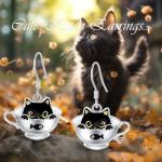 Sterling Silver Cat Teacup Earrings for Cat Lovers