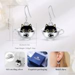 Sterling Silver Cat Teacup Earrings for Cat Lovers