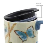Blue Ceramic Coffee Mug with Lid, 17oz