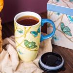 Blue Ceramic Coffee Mug with Lid, 17oz