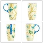 Blue Ceramic Coffee Mug with Lid, 17oz