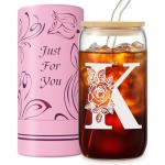 Personalized Monogrammed Glass Cup with Bamboo Lid