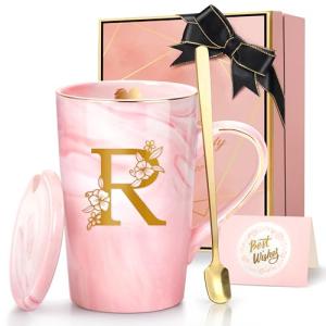 Personalized Pink Coffee Mug with Lid and Spoon