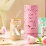 Personalized Monogrammed Glass Cup with Bamboo Lid