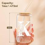 Personalized Monogrammed Glass Cup with Bamboo Lid