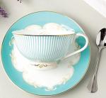 Vintage Blue Bone China Teacup and Saucer Set