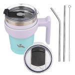 Lavender Green Insulated Travel Mug with Straws