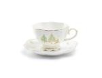 Christmas Pine Trees Porcelain Tea Cup and Saucer Set