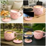 Kawaii Cat Mug with Spoon and Phone Stand