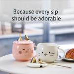 Kawaii Cat Mug with Spoon and Phone Stand