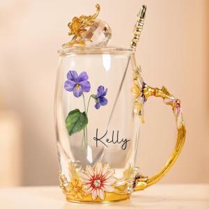 Personalized Flower Tea Cup with Spoon for Her