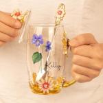 Personalized Flower Tea Cup with Spoon for Her