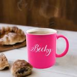 Custom Monogrammed Pink Coffee Mug and Tea Cup