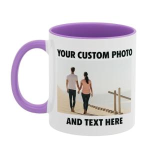 Customizable Photo Coffee Mug with Purple Rim