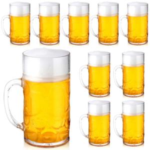 10 Pack Clear Plastic Beer Mugs with Handles