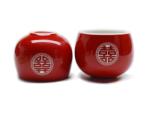 Red Porcelain Wedding Tea Cups - Set of 2