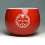Red Porcelain Wedding Tea Cups - Set of 2