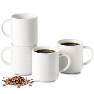 TEAKISS Large White Ceramic Coffee Mugs Set of 4