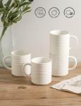 TEAKISS Large White Ceramic Coffee Mugs Set of 4