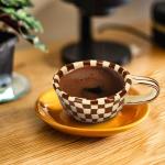 BuleVina Retro Checkered Coffee Mug Set