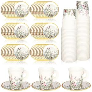 80 Pcs Vintage Floral Tea Cups and Plates Set
