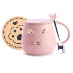 Cute Cat Pink Ceramic Mug with Spoon