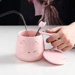 Cute Cat Pink Ceramic Mug with Spoon