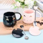 Cute Cat Pink Ceramic Mug with Spoon