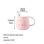 Cute Cat Pink Ceramic Mug with Spoon
