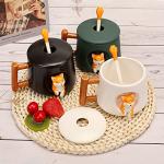 Cute Shiba Inu Ceramic Mug with Lid and Spoon