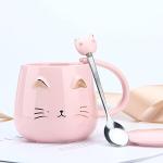 Cute Cat Pink Ceramic Mug with Spoon
