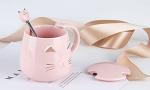 Cute Cat Pink Ceramic Mug with Spoon