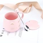 Cute Cat Pink Ceramic Mug with Spoon