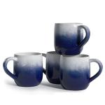 Set of 4 Blue/Ivory Ceramic Coffee Mugs