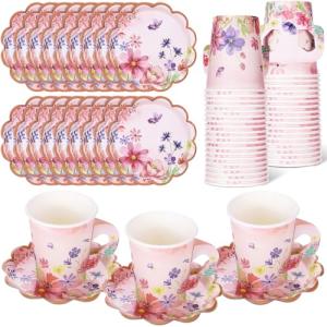 Blossom Party Disposable Tea Cups and Saucers Set