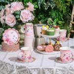 Blossom Party Disposable Tea Cups and Saucers Set