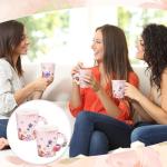 Blossom Party Disposable Tea Cups and Saucers Set