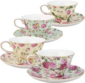 Rose Chintz Porcelain Tea Cups and Saucers Set