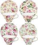 Rose Chintz Porcelain Tea Cups and Saucers Set