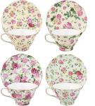 Rose Chintz Porcelain Tea Cups and Saucers Set