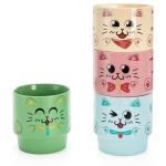 4 Stackable Cat Mugs with Stand and Spoon