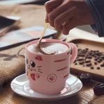 4 Stackable Cat Mugs with Stand and Spoon