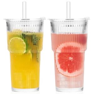GOSCHE 20oz Clear Glass Tumblers with Straws - 2 Pack
